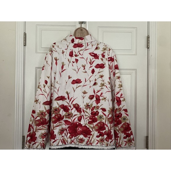 Liz Baker Woman Jacket Red Tan Floral Lined Size 2X Large Button Front C… - Picture 8 of 9